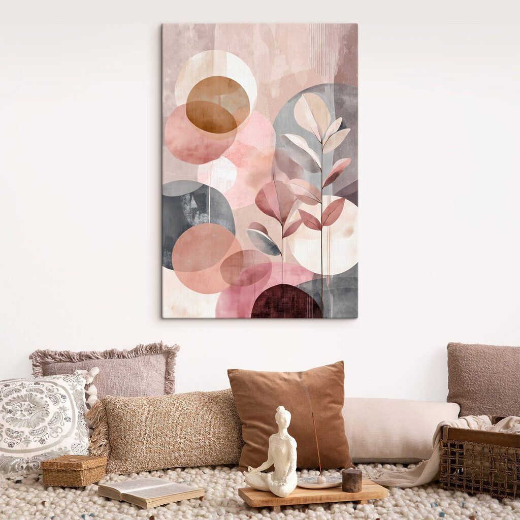Painting of a plant with leaves and circles