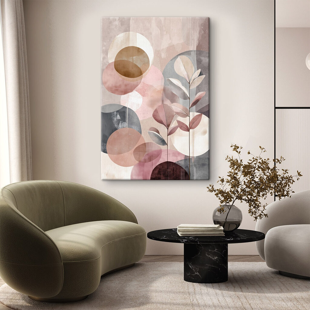 Painting of a plant with leaves and circles