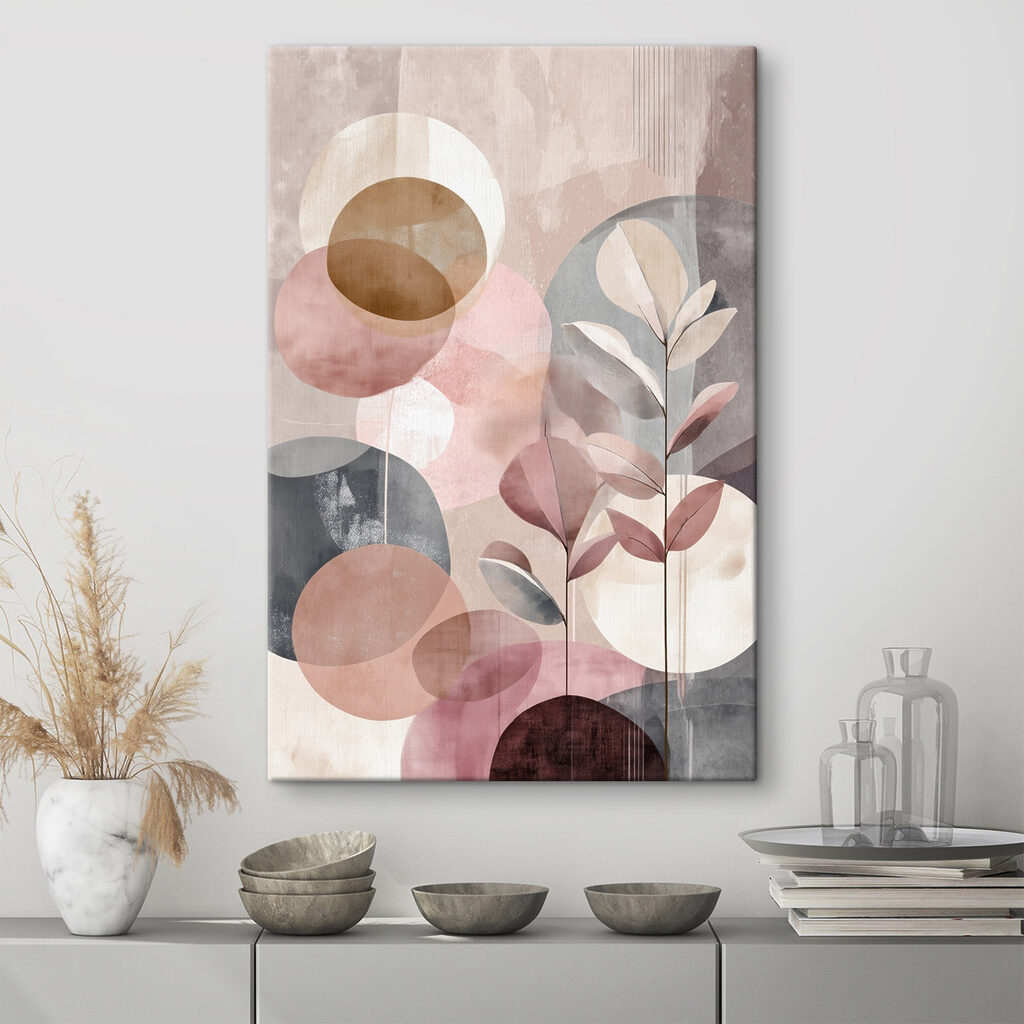 Painting of a plant with leaves and circles