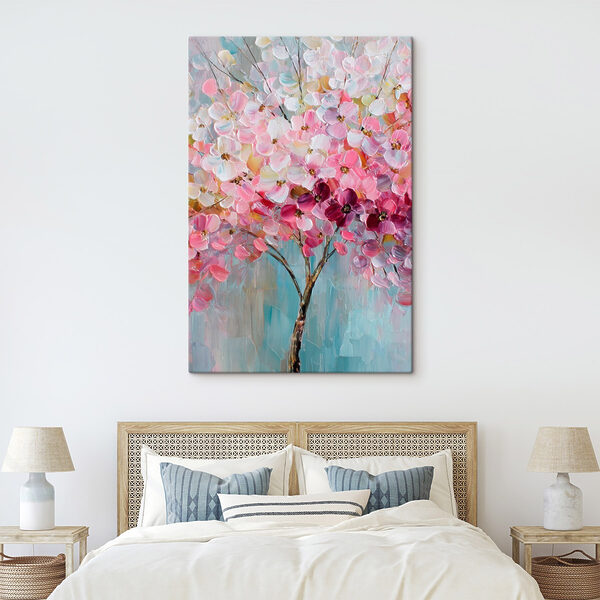 Painting of a tree with pink flowers
