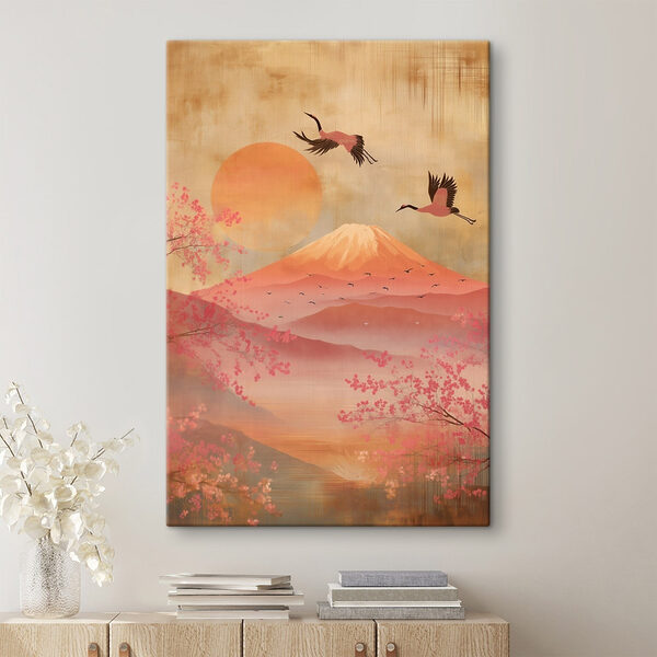 Painting of a mountain with a bird flying over it Painting of a mountain with a bird flying over it