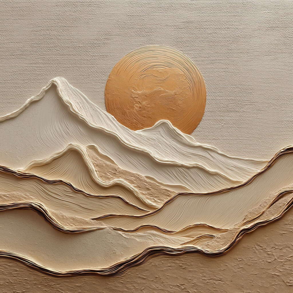 Painting of mountains and sun Painting of mountains and sun