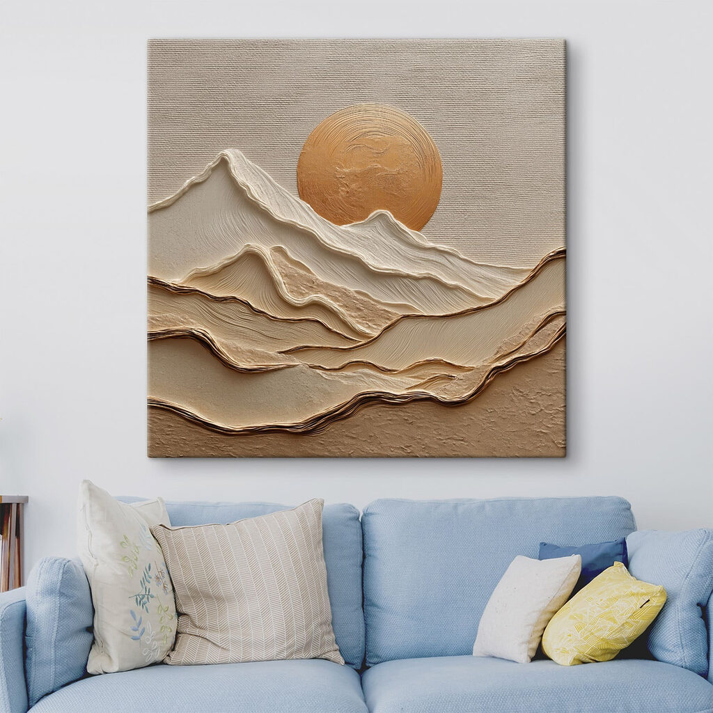 Painting of mountains and sun Painting of mountains and sun