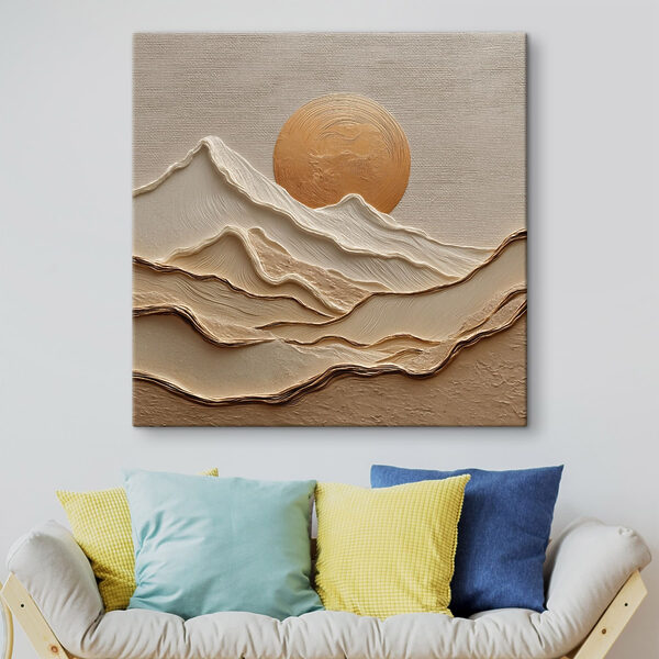 Painting of mountains and sun Painting of mountains and sun