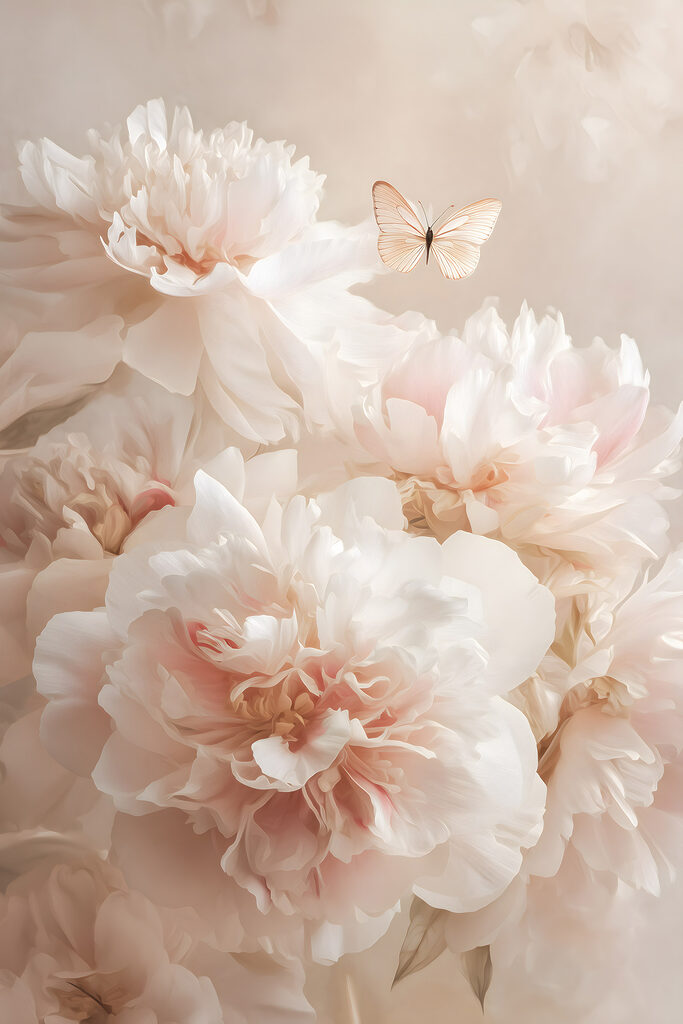 Butterfly flying over a group of white flowers Butterfly flying over a group of white flowers