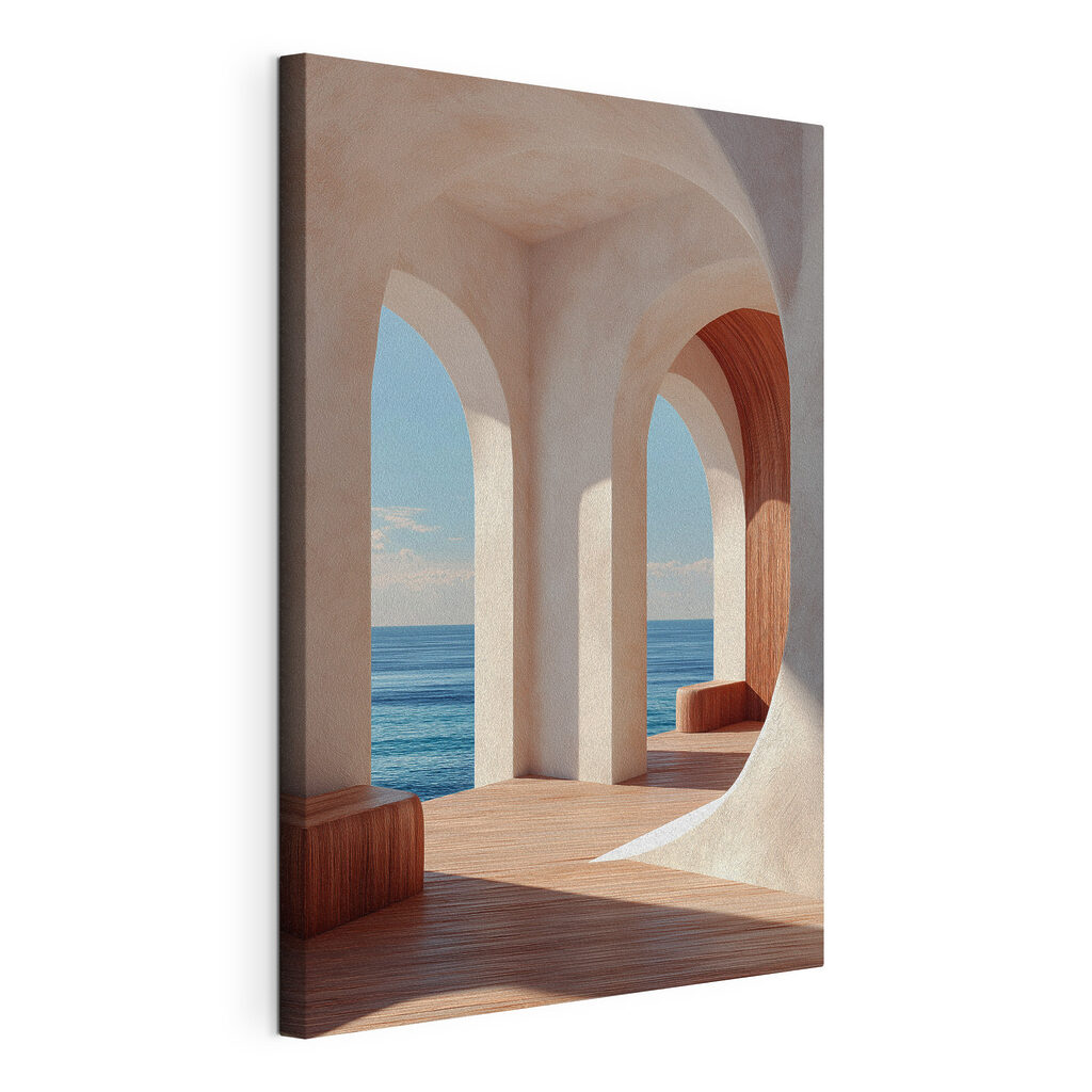 White building with arched windows and wood floors
