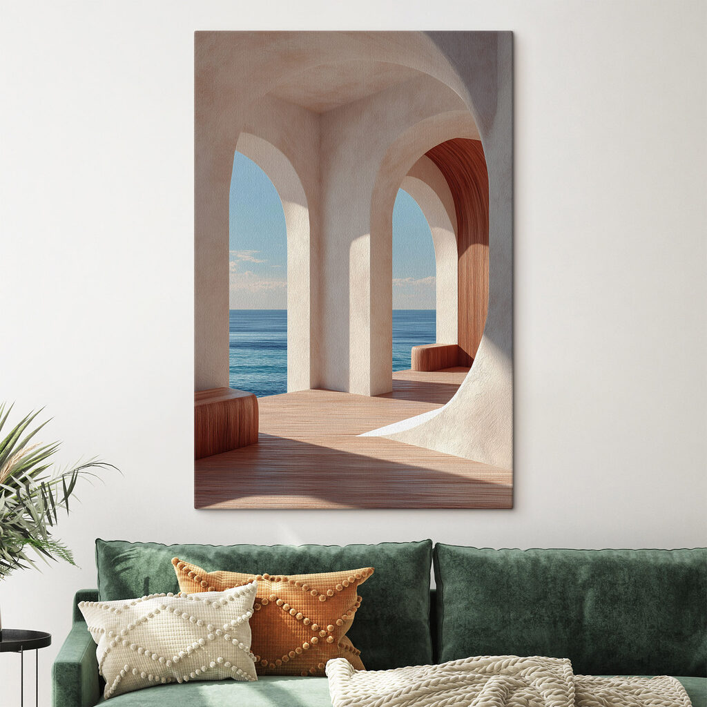 White building with arched windows and wood floors