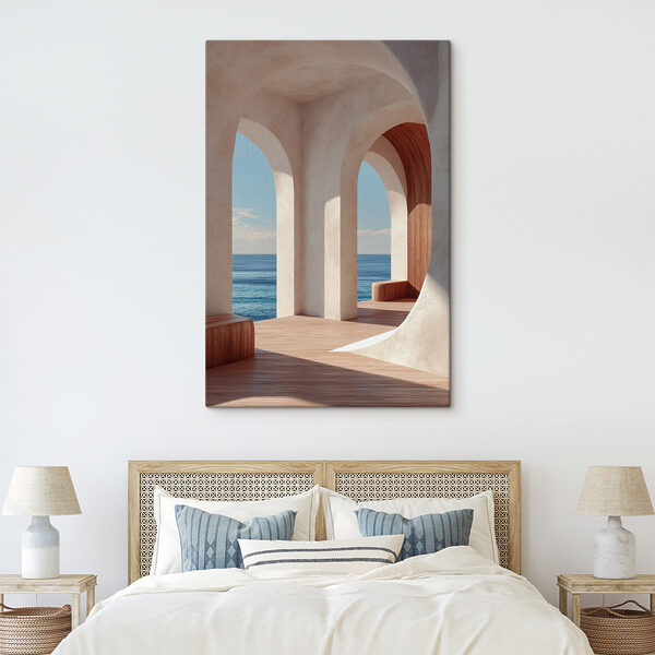 White building with arched windows and wood floors