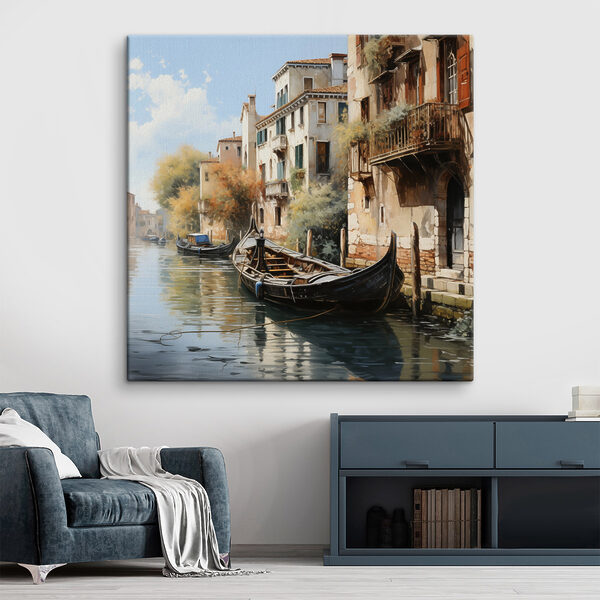 Boat on a canal next to buildings