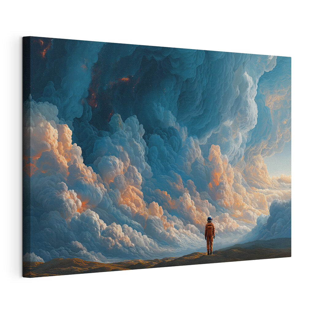 Person standing in a desert with clouds in the background