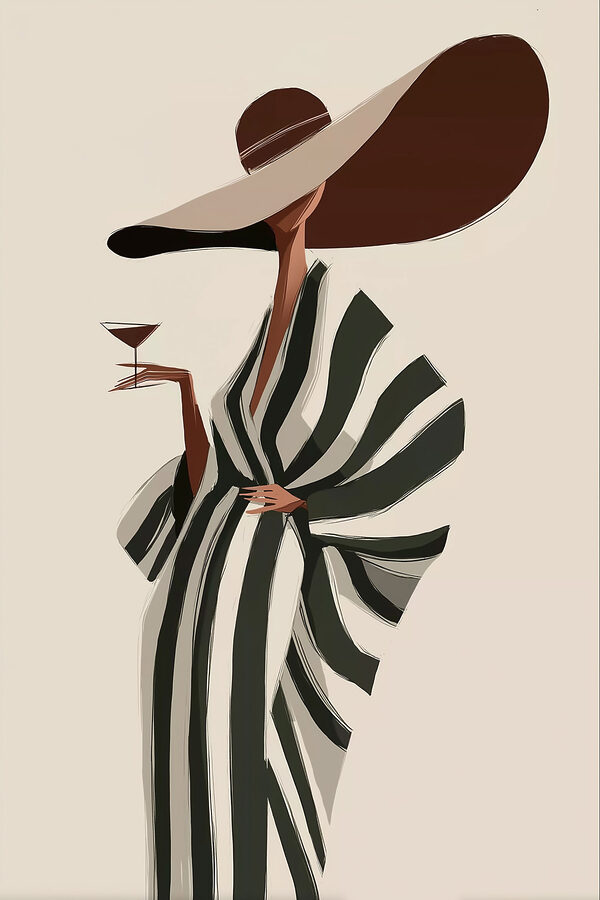 Woman wearing a hat and a large hat holding a glass of wine Woman wearing a hat and a large hat holding a glass of wine