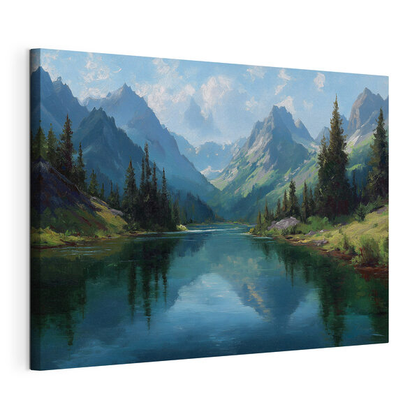 Fluss mit Bäumen und Bergen im Hintergrund Wandbilder Fluss mit Bäumen und Bergen im Hintergrund