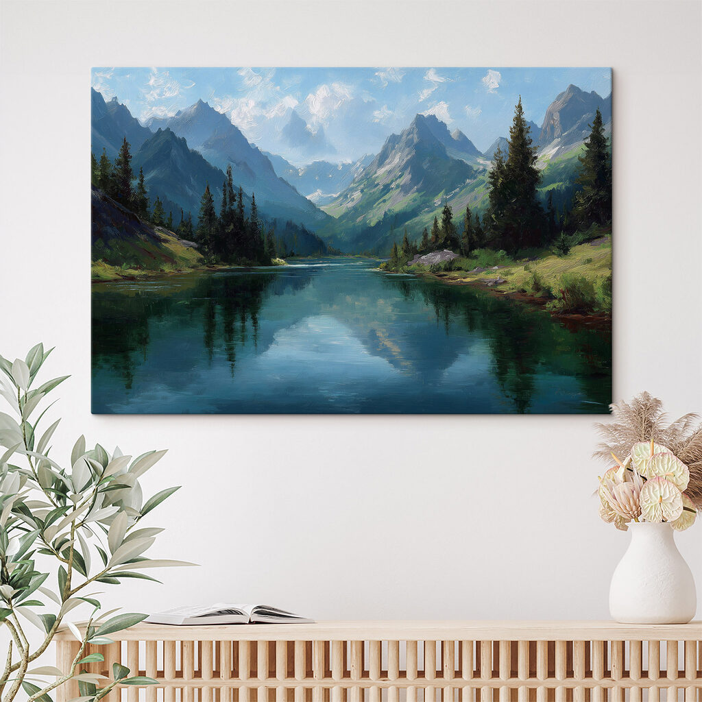 River with trees and mountains in the background River with trees and mountains in the background