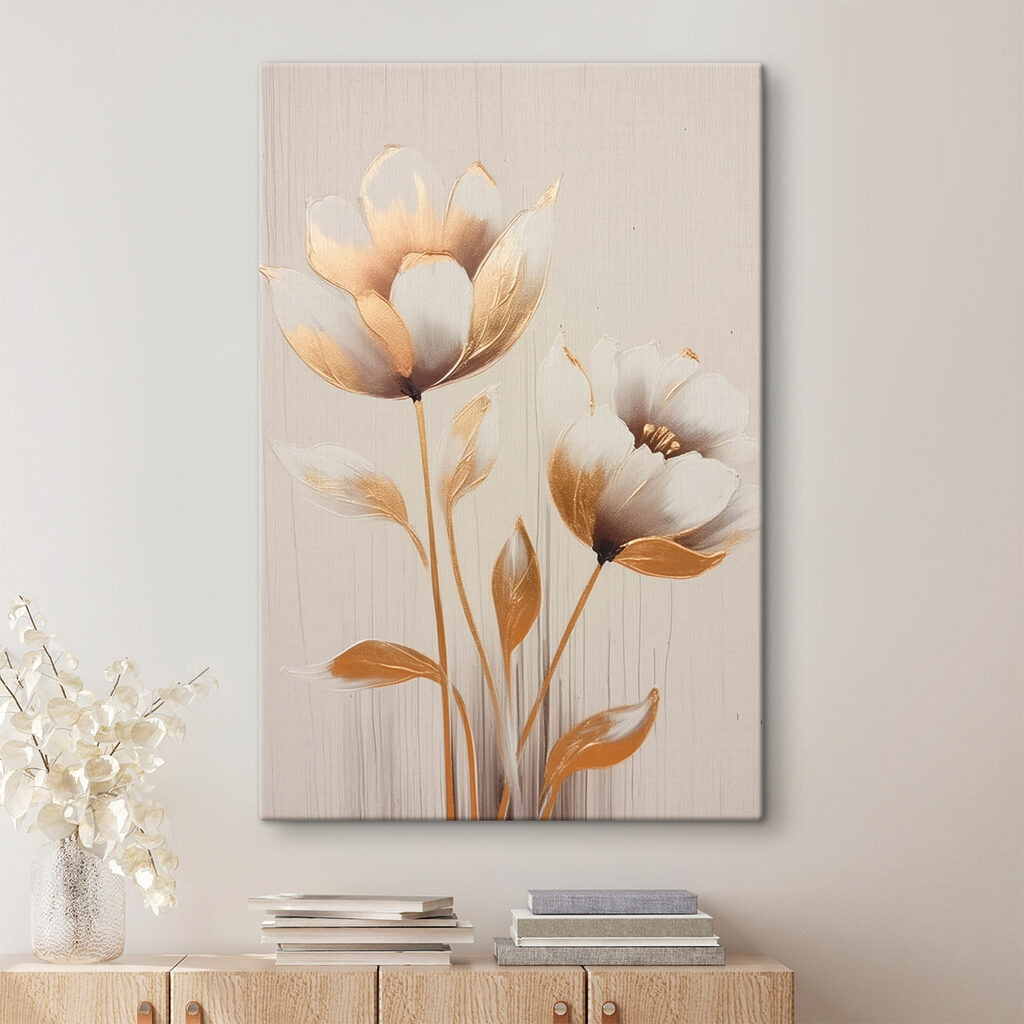 Painting of flowers on a white surface