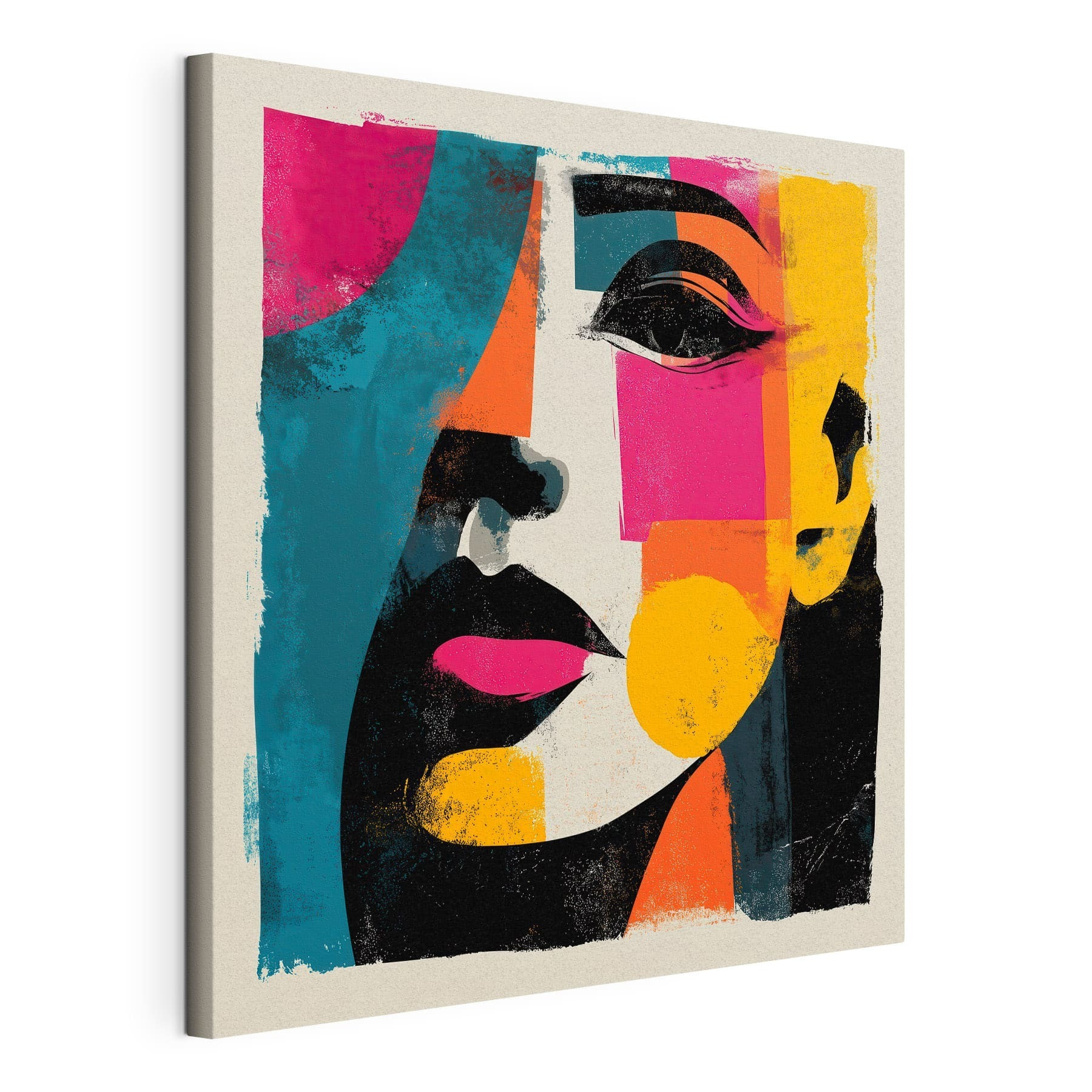 Woman's face with colorful squares