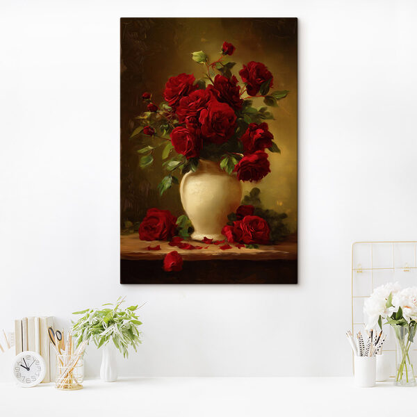 Painting of a vase of red roses Painting of a vase of red roses