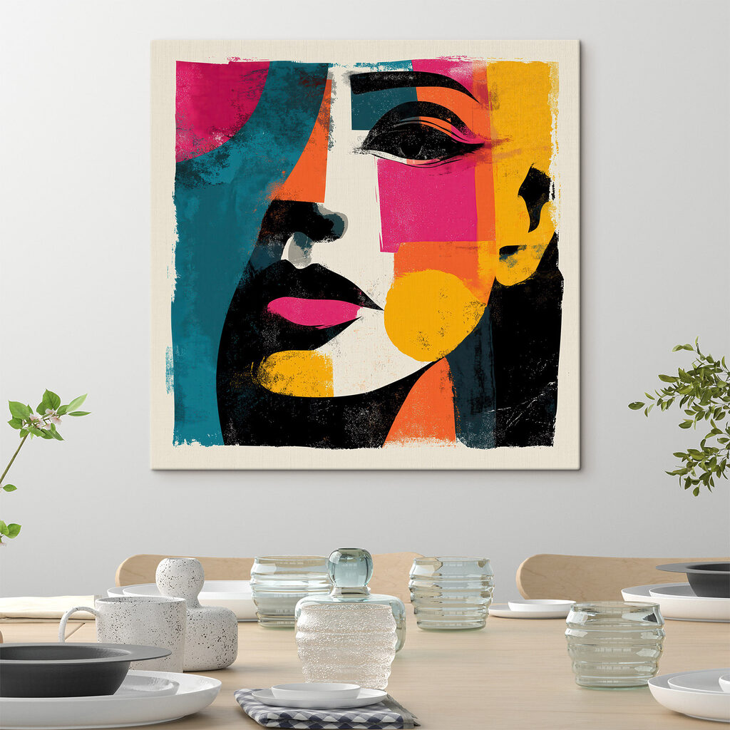 Woman's face with colorful squares