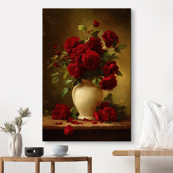 Painting of a vase of red roses Painting of a vase of red roses