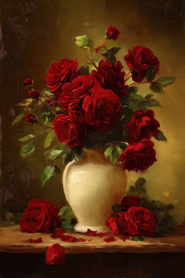 Painting of a vase of red roses Painting of a vase of red roses