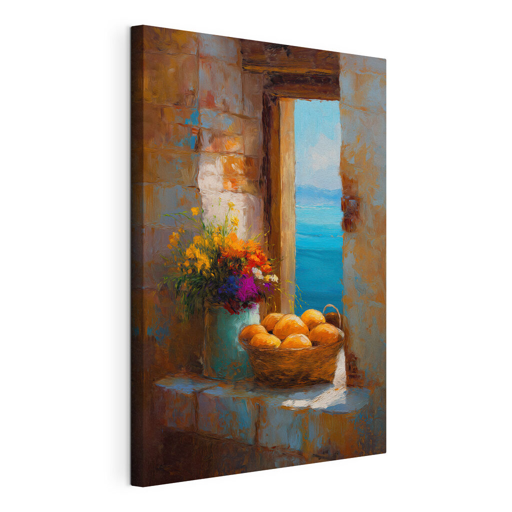 Basket of flowers and a vase of bread Basket of flowers and a vase of bread