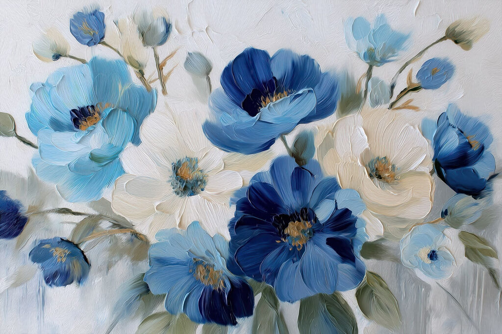 Painting of blue and white flowers Painting of blue and white flowers