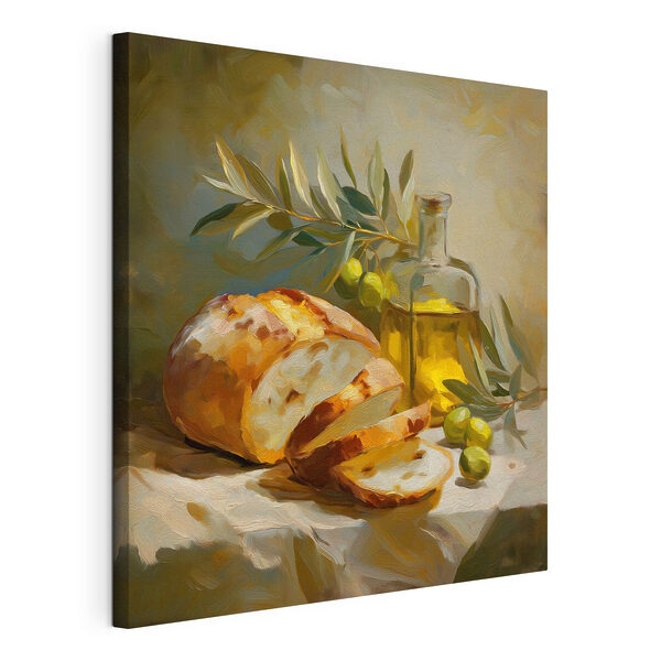 Wandbilder Gemälde eines Stilllebens mit einem Brotlaib und Oliven (Artikelnummer: s49529) Wandbilder Wandbilder Gemälde eines Stilllebens mit einem Brotlaib und Oliven (Artikelnummer: s49529)