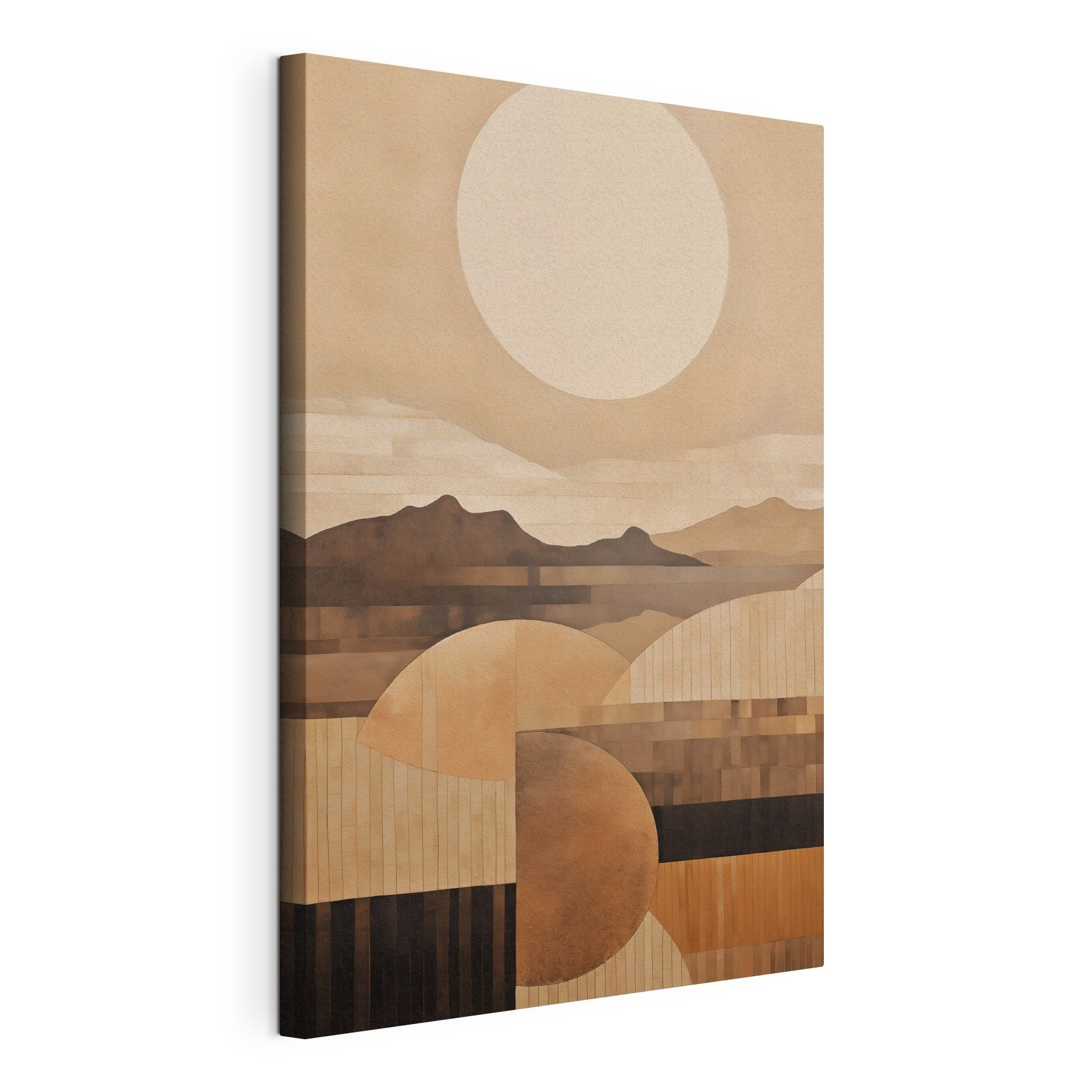 Painting of mountains and sun