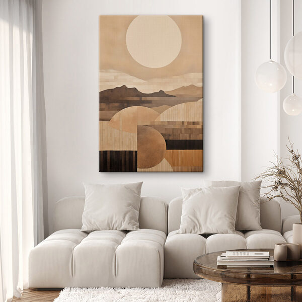 Painting of mountains and sun