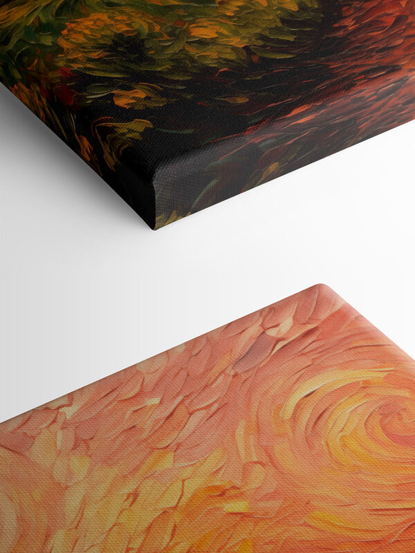 Painting of a road through a field with mountains and sun Painting of a road through a field with mountains and sun