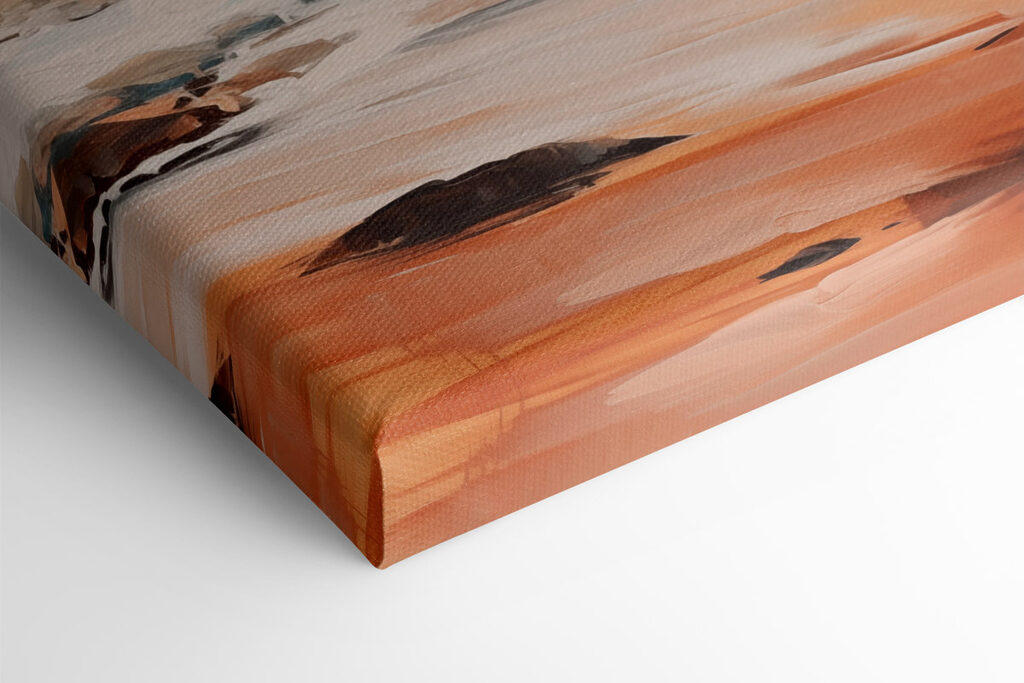 Painting of a beach with a rocky shore