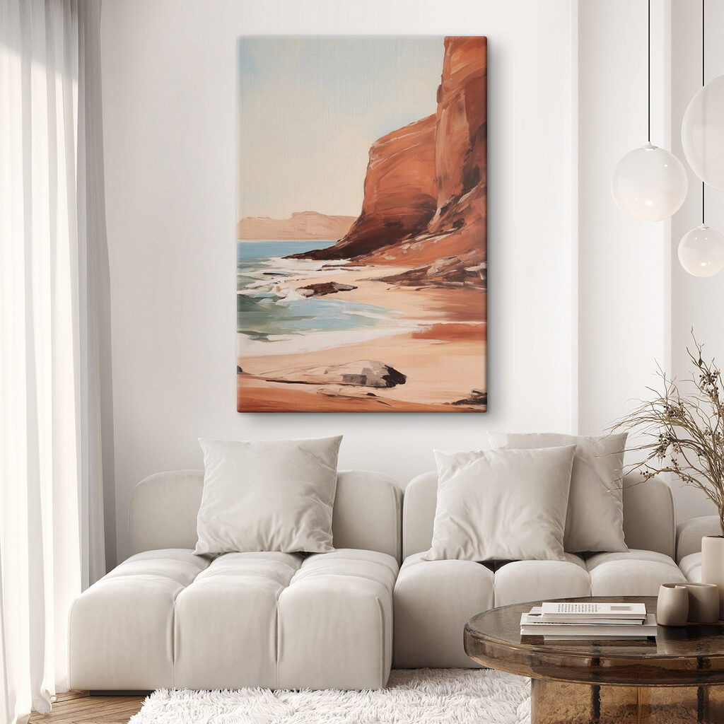 Painting of a beach and cliffs Painting of a beach and cliffs