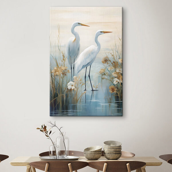 Painting of birds standing in water Painting of birds standing in water