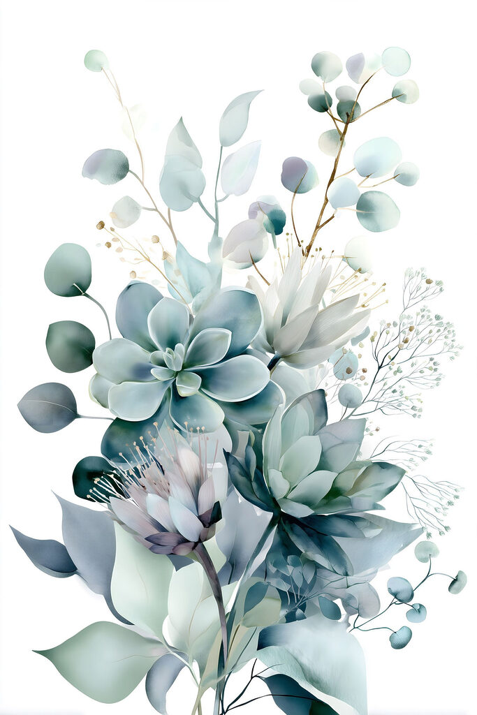 - Serene botanical composition in soft hues - Serene botanical composition in soft hues
