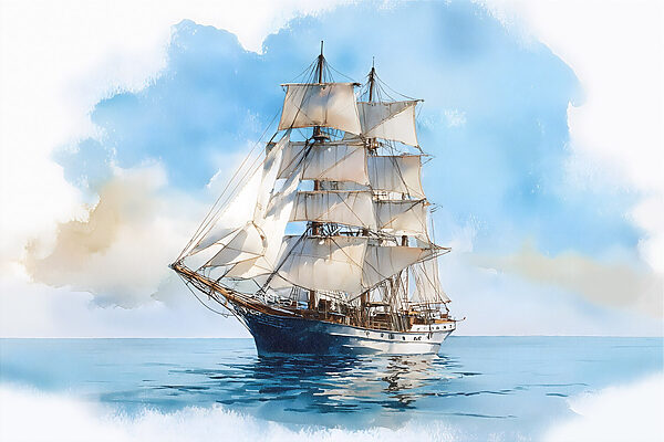 Watercolor of a ship in the ocean Watercolor of a ship in the ocean