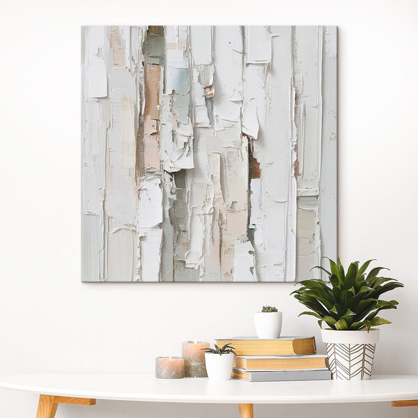 White painted wood with torn pieces of paper White painted wood with torn pieces of paper