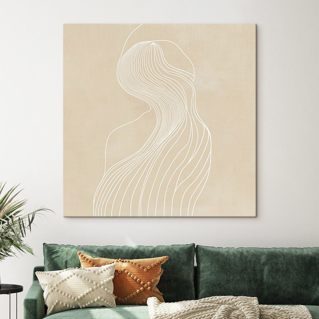 White line drawing of a woman