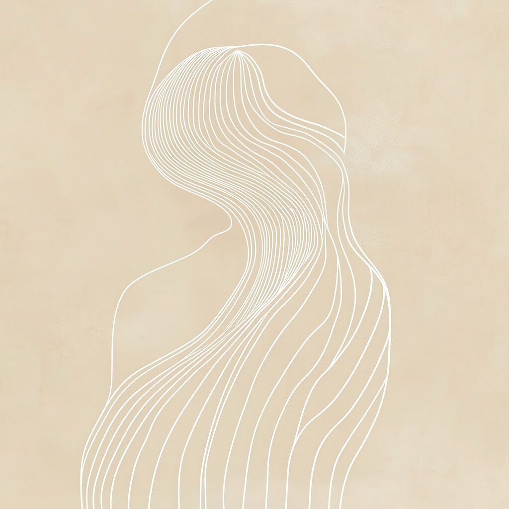 White line drawing of a woman