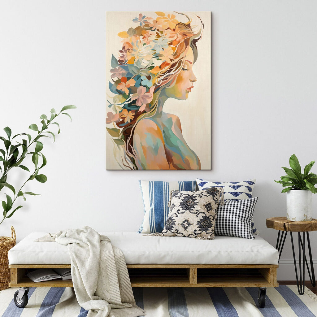Painting of a woman with flowers in her hair Painting of a woman with flowers in her hair
