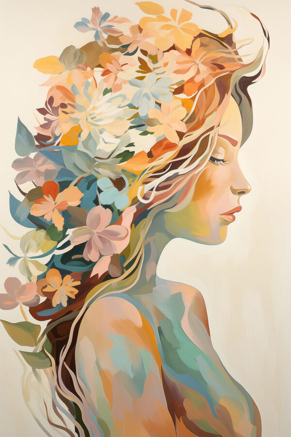Painting of a woman with flowers in her hair Painting of a woman with flowers in her hair