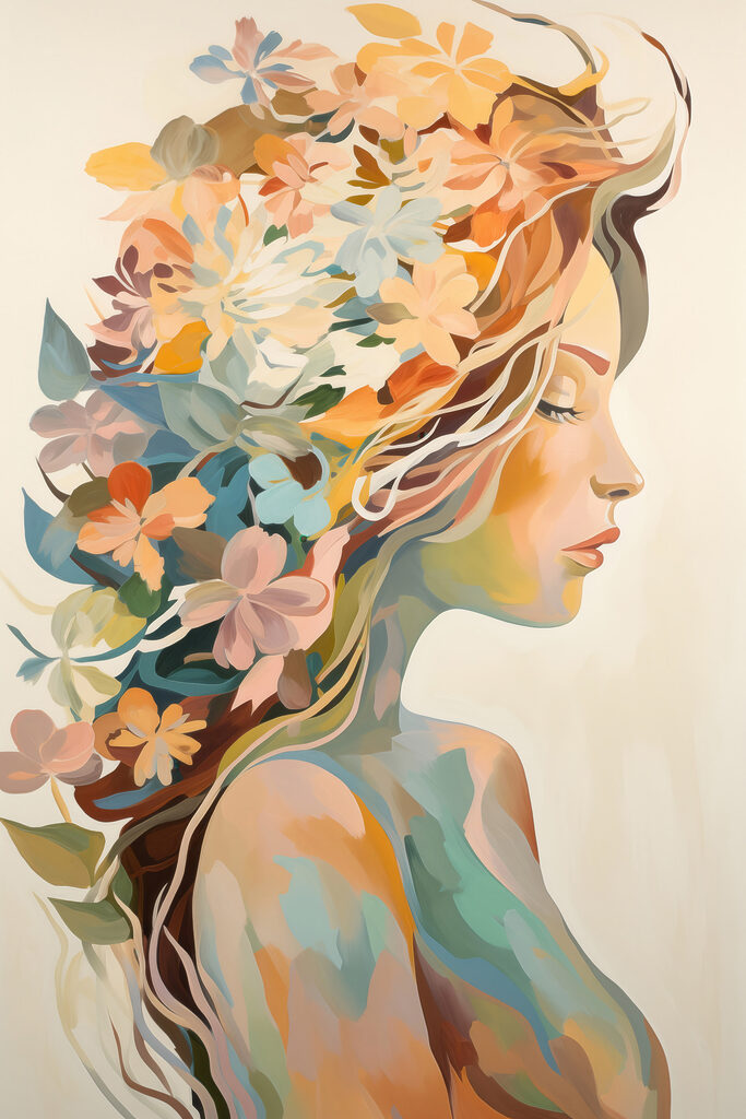 Painting of a woman with flowers in her hair Painting of a woman with flowers in her hair