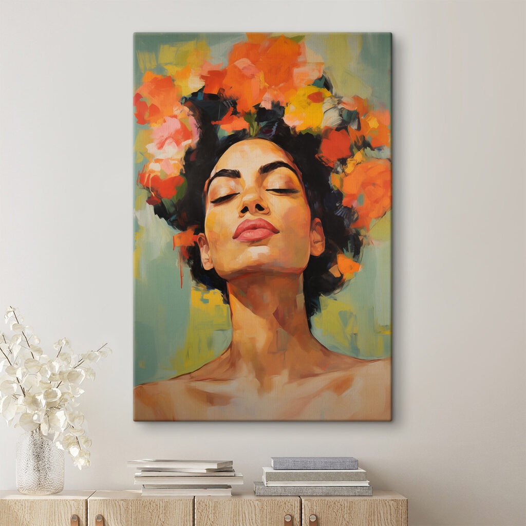 Painting of a woman with flowers in her hair Painting of a woman with flowers in her hair