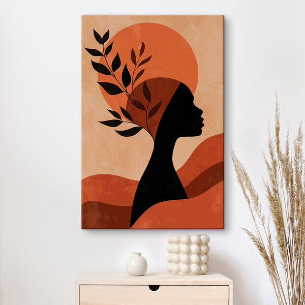 Silhouette of a woman with leaves on her head