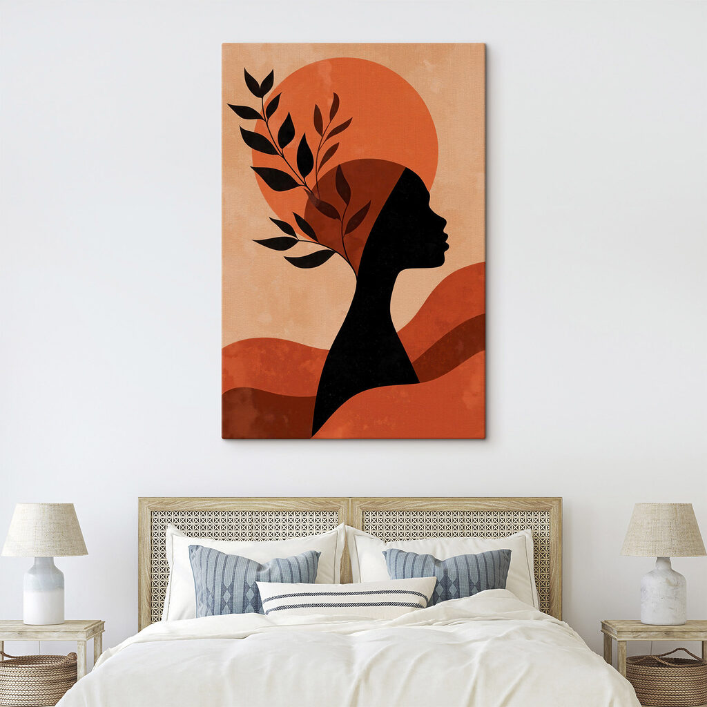 Silhouette of a woman with leaves on her head