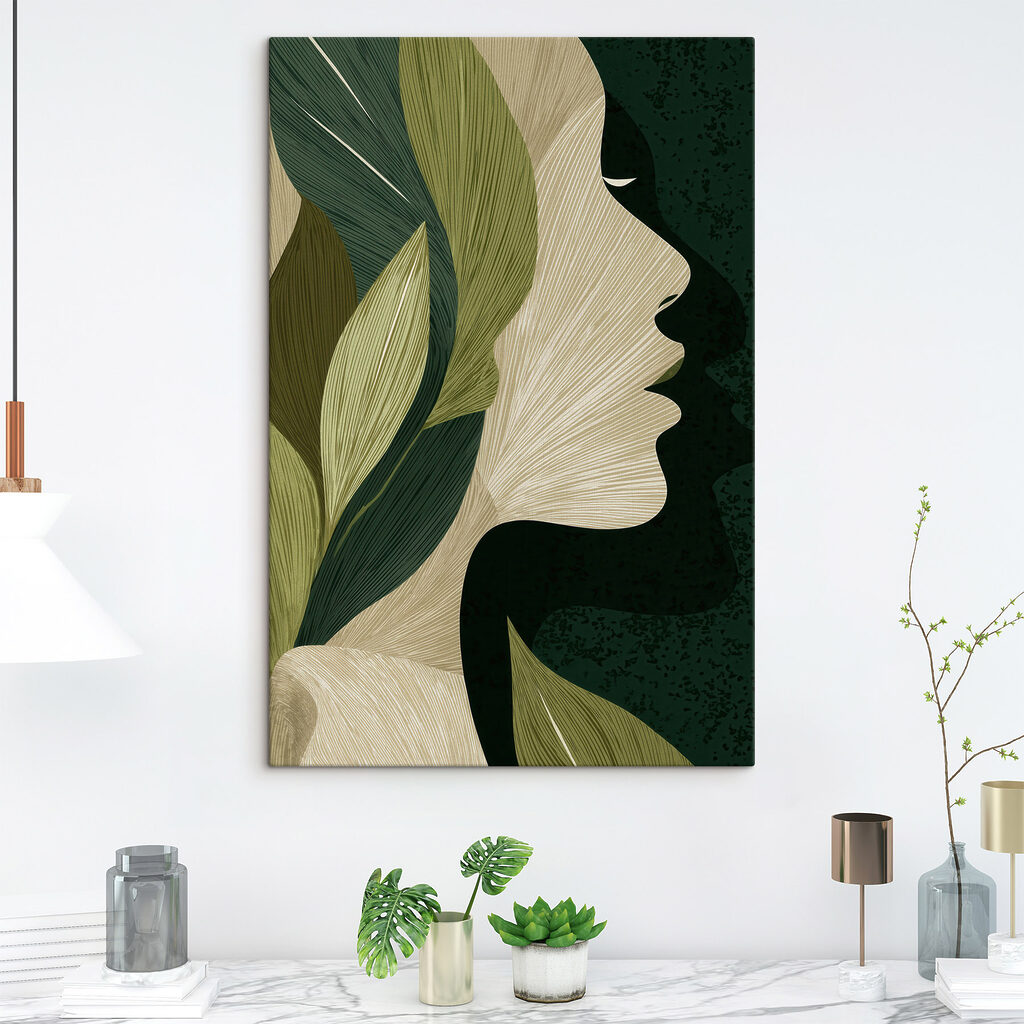 Woman's face with leaves
