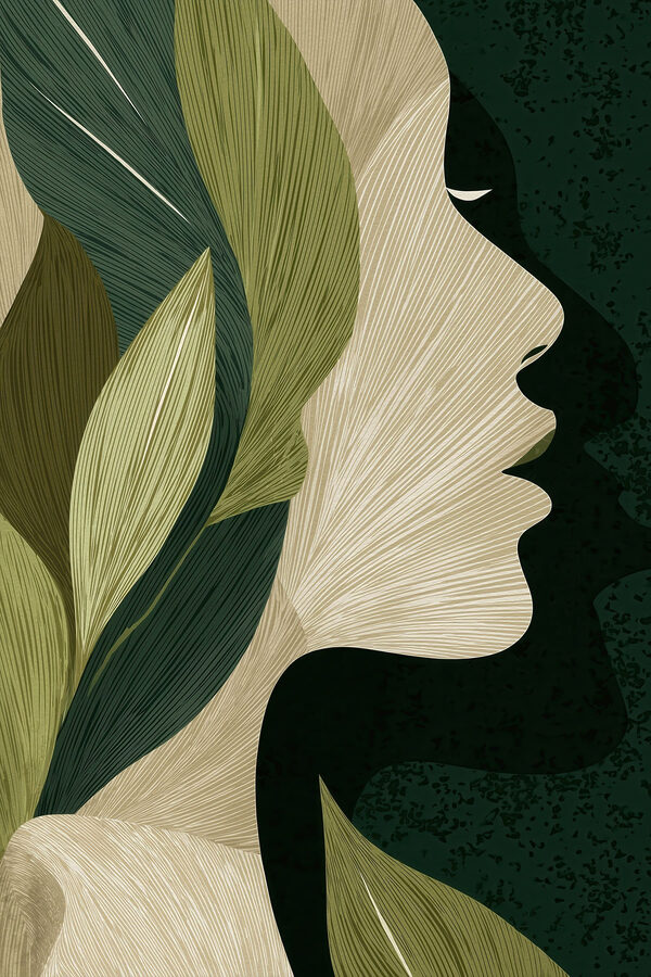 Woman's face with leaves