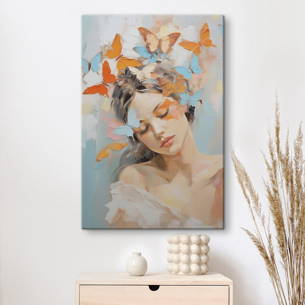 Painting of a woman with butterflies in her hair