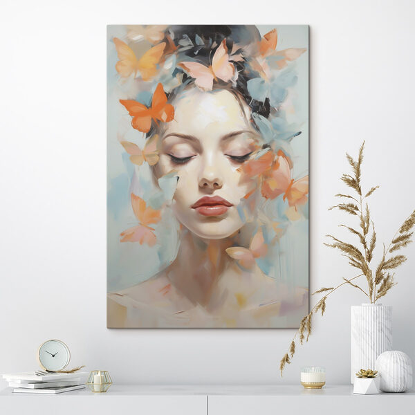 Woman with butterflies around her face Woman with butterflies around her face