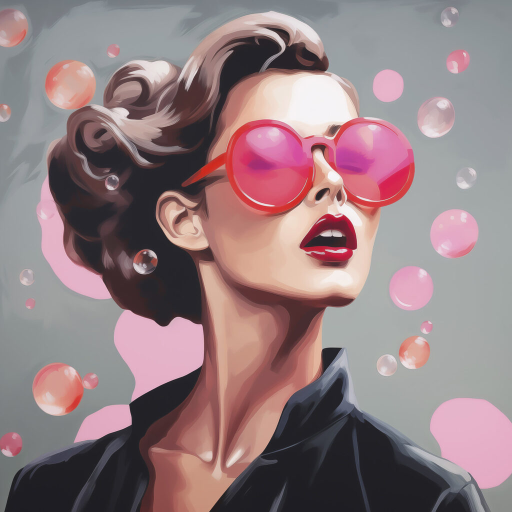 Woman wearing pink sunglasses Woman wearing pink sunglasses