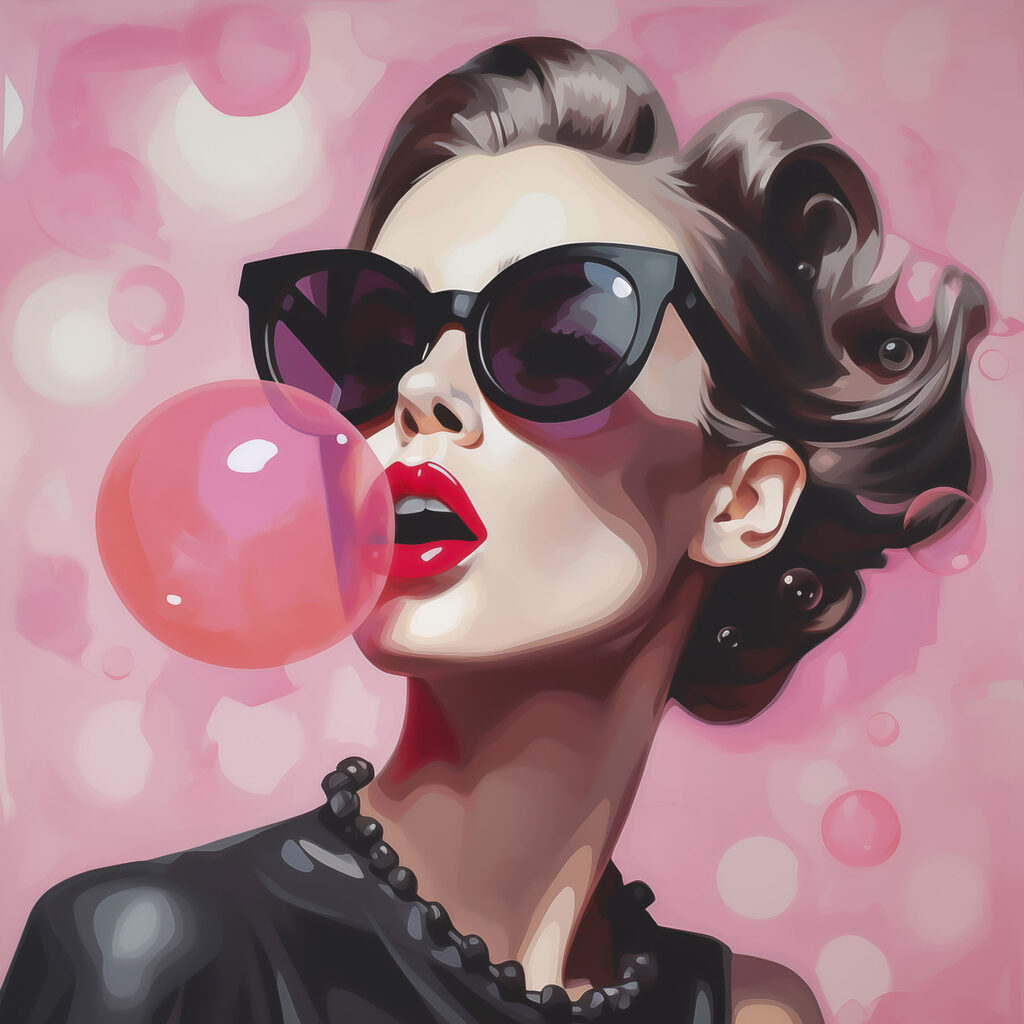 Woman blowing a bubble