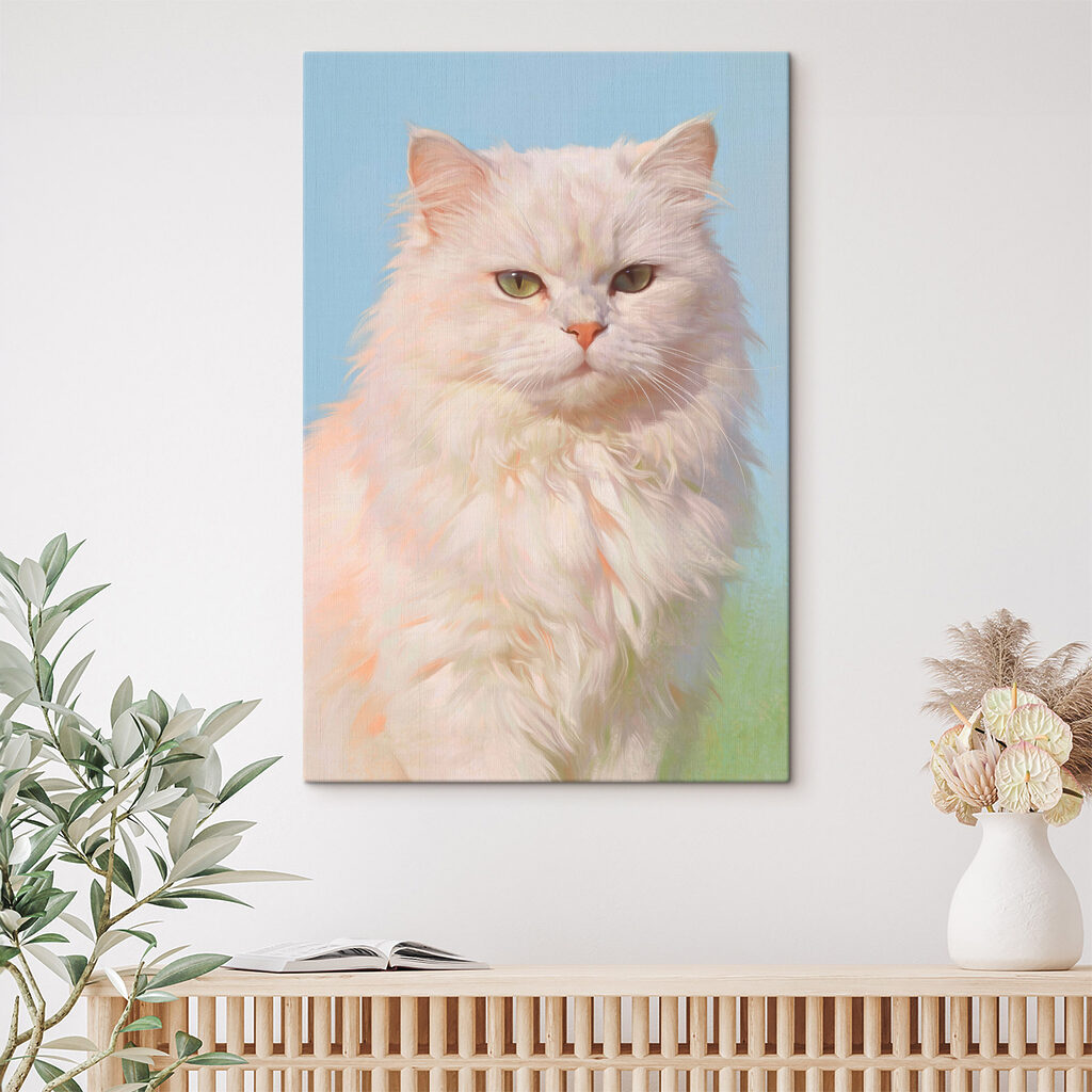 White cat with green eyes